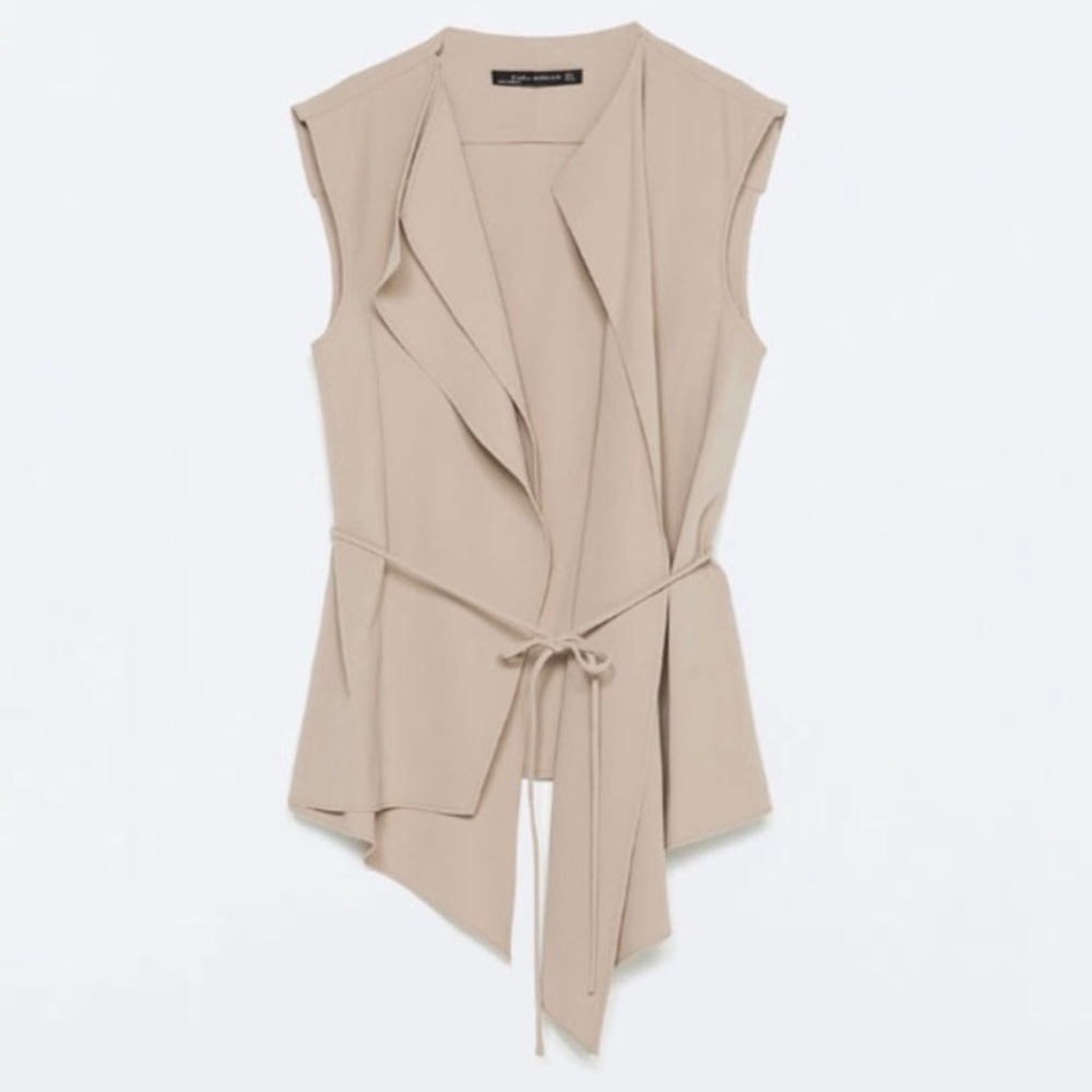 ZARA Asymmetrical Sleeveless Vest with Tie Front - Picture 2 of 13